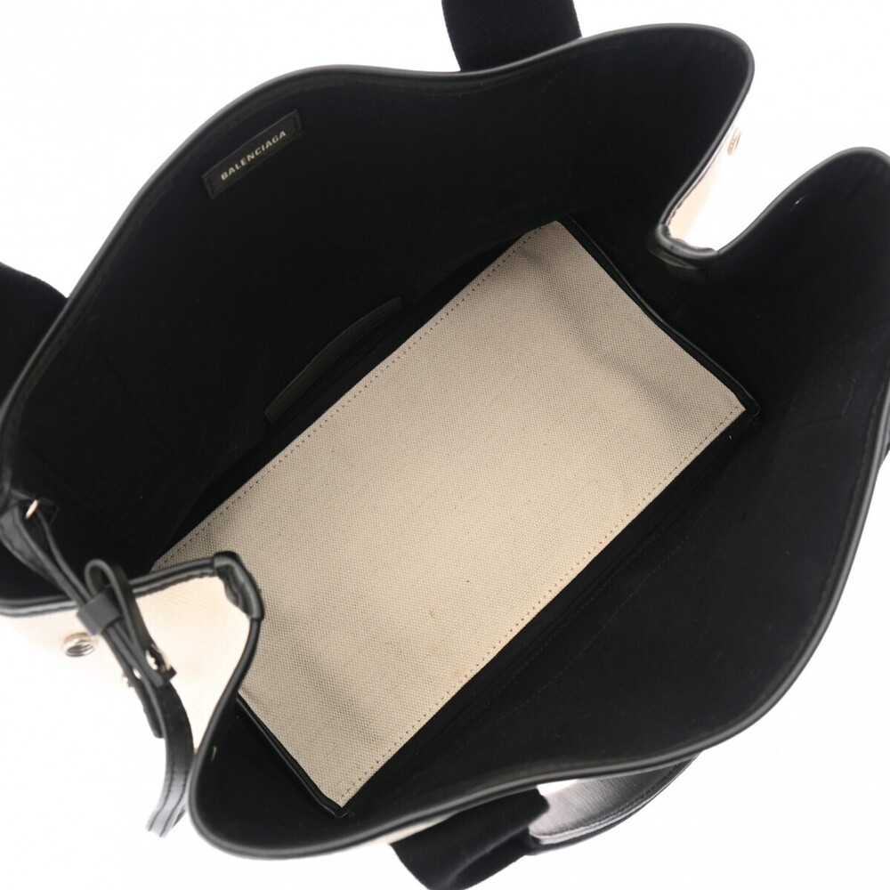 BALENCIAGA Cabas White Black Canvas Leather Handbag - Picture 10 of 11